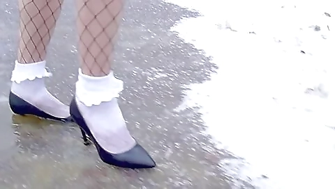 High Heels And White Frilly Socks In The Snow High Heels And White Frilly Socks In The Snow