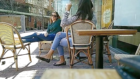 Two Delicious Brunettes Get Their Candid Feet Filmed At The Caffe Two Delicious Brunettes Get Their Candid Feet Filmed At The Caffe